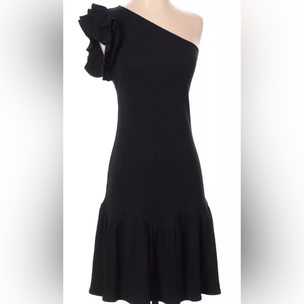 Rebecca Taylor Black Medium M One Shoulder Rib Dress All Ages Fitted Sexy Body